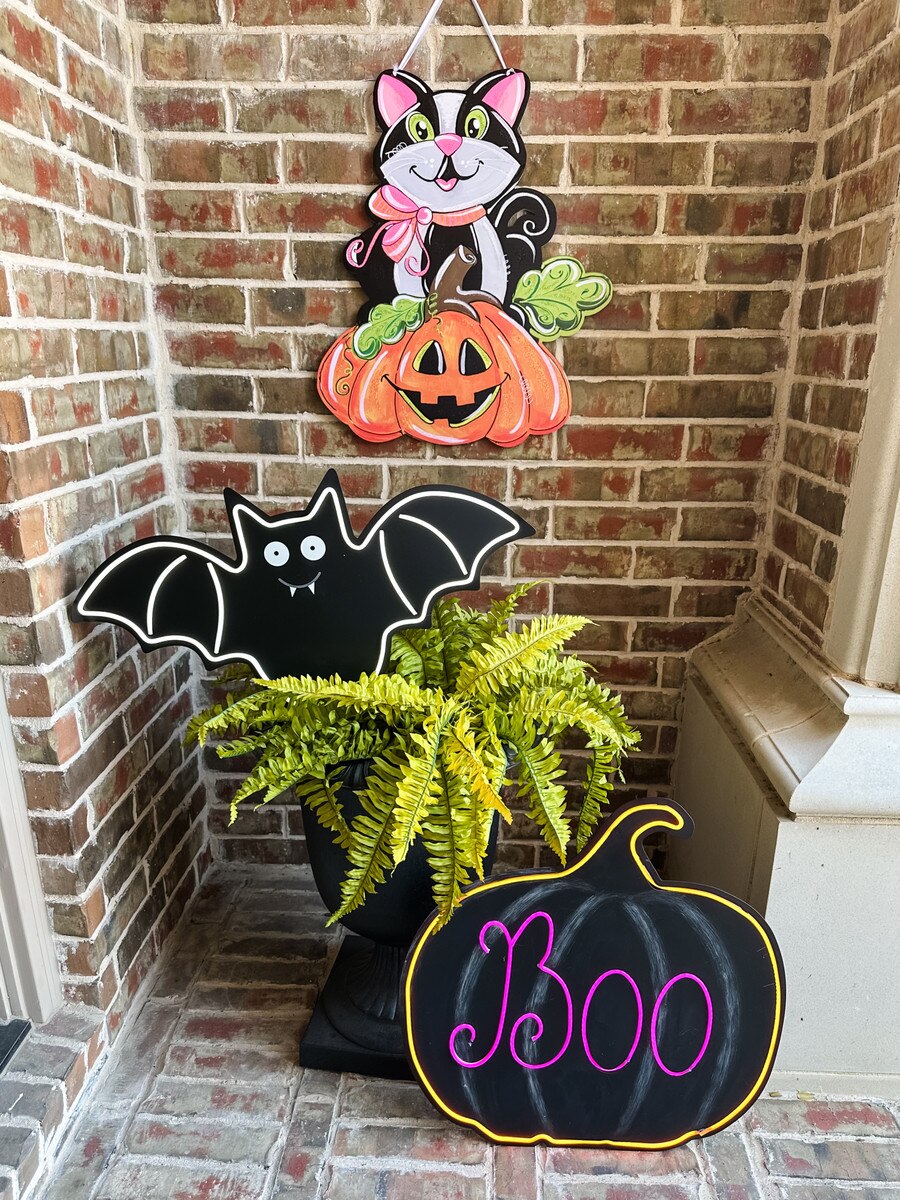 Black Cat and Jack O Lantern PVC Door Hanger