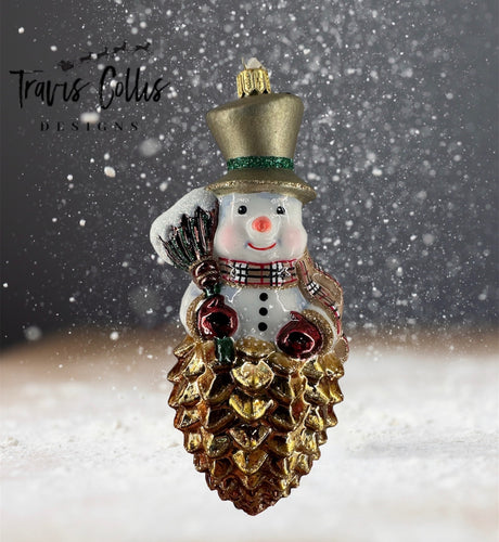 Snowman Atop Pinecone - Made in Poland