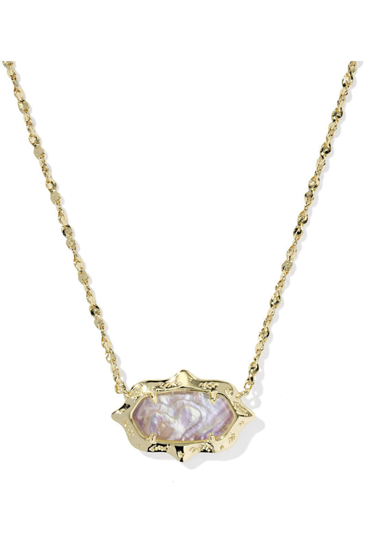 ELISA SCALLOP FRAME SHORT PENDANT NECKLACE GOLD LIGHT PINK IRIDESCENT ABALONE
