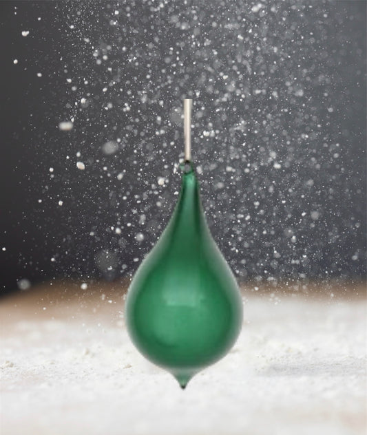 3" Emerald Glitter Bubblegum Glass Teardrop Ornament