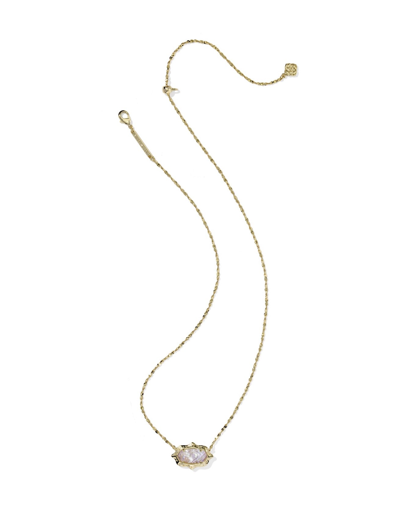 ELISA SCALLOP FRAME SHORT PENDANT NECKLACE GOLD LIGHT PINK IRIDESCENT ABALONE