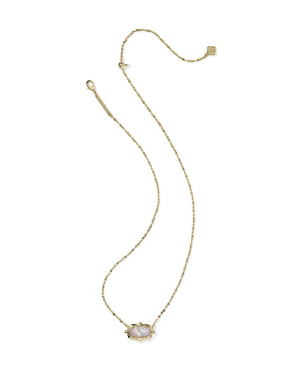 ELISA SCALLOP FRAME SHORT PENDANT NECKLACE GOLD LIGHT PINK IRIDESCENT ABALONE