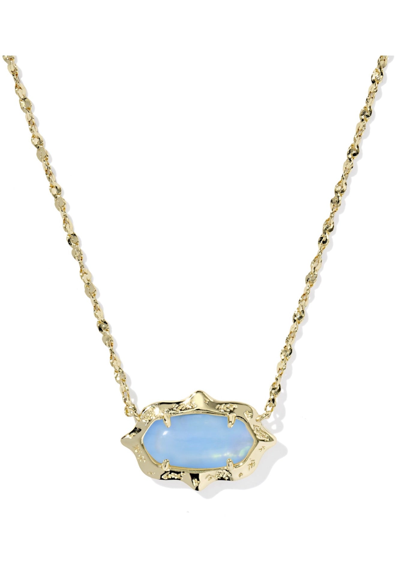 ELISA SCALLOP FRAME SHORT PENDANT NECKLACE GOLD SKY BLUE IRIDESCENT ABALONE