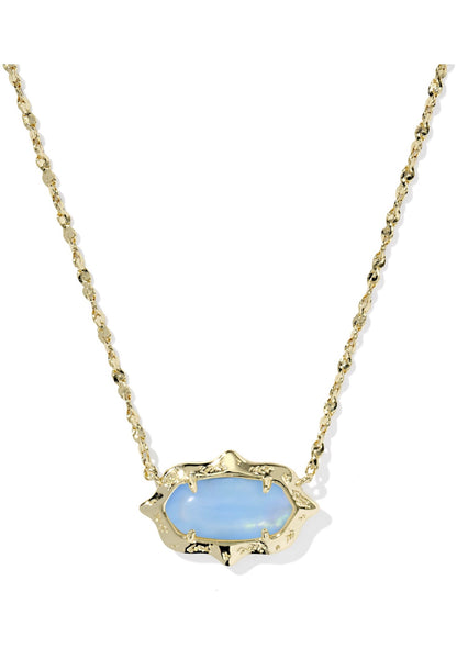 ELISA SCALLOP FRAME SHORT PENDANT NECKLACE GOLD SKY BLUE IRIDESCENT ABALONE