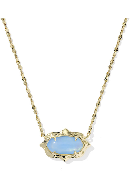 ELISA SCALLOP FRAME SHORT PENDANT NECKLACE GOLD SKY BLUE IRIDESCENT ABALONE