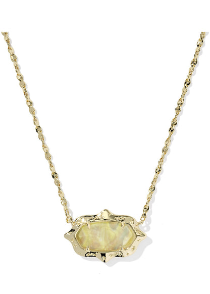 ELISA SCALLOP FRAME SHORT PENDANT NECKLACE GOLD YELLOW IRIDESCENT ABALONE