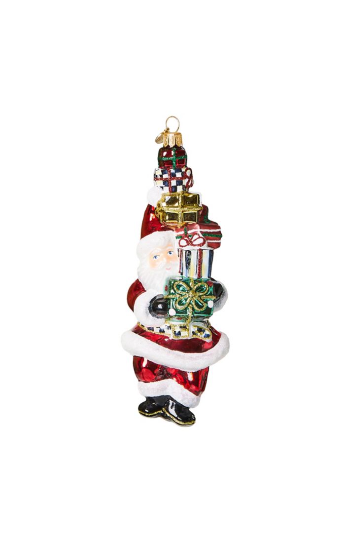 Mackenzie-Childs Cozy Christmas  Gifting Santa Glass Ornament