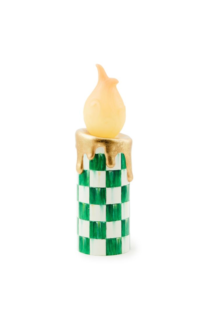 Mackenzie-Childs Cozy Christmas Illuminated Green Check Candle