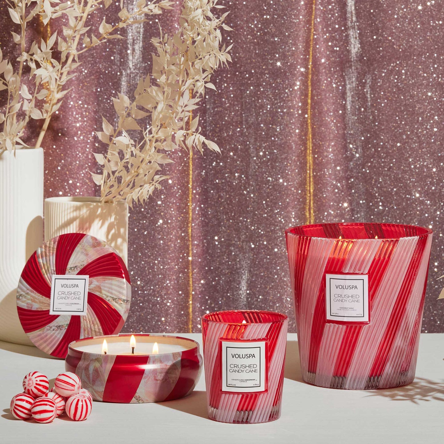 Crushed Candy Cane Hearth Candle - 3 Wick