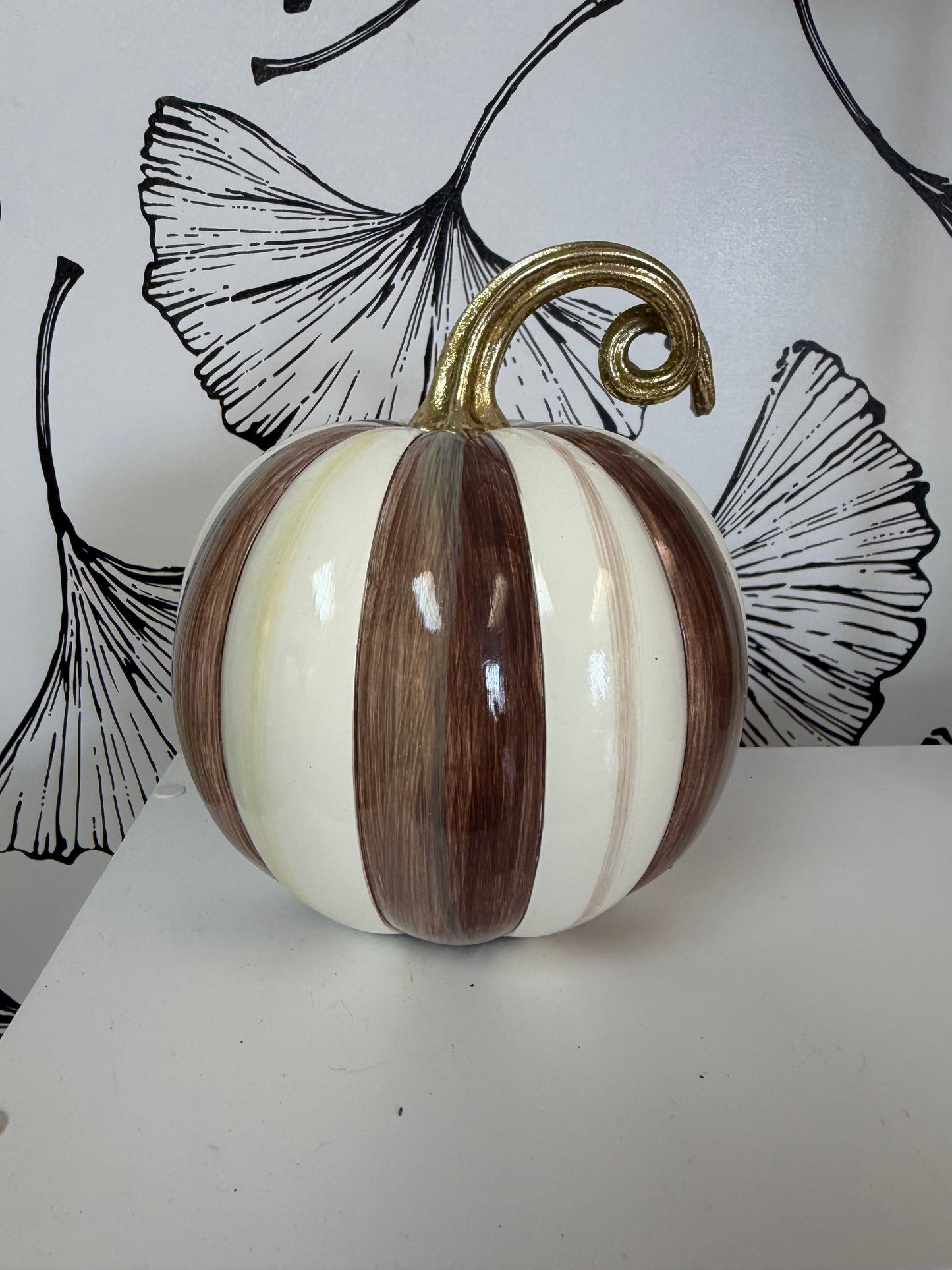 Mackenzie-Childs Chocolate Stripe mini pumpkin