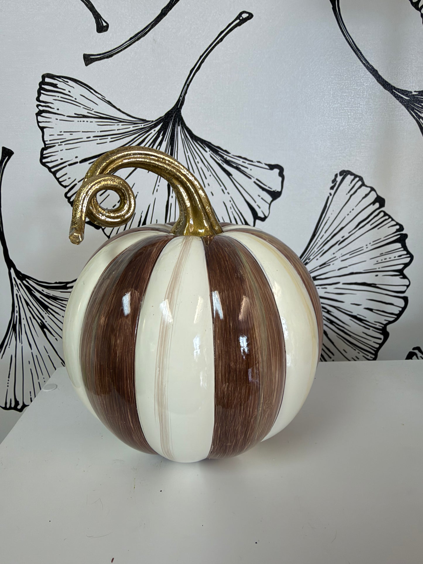 Mackenzie-Childs Chocolate Stripe mini pumpkin