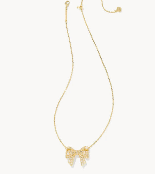 KRISTA BOW SHORT PENDANT NECKLACE GOLD WHITE MIX