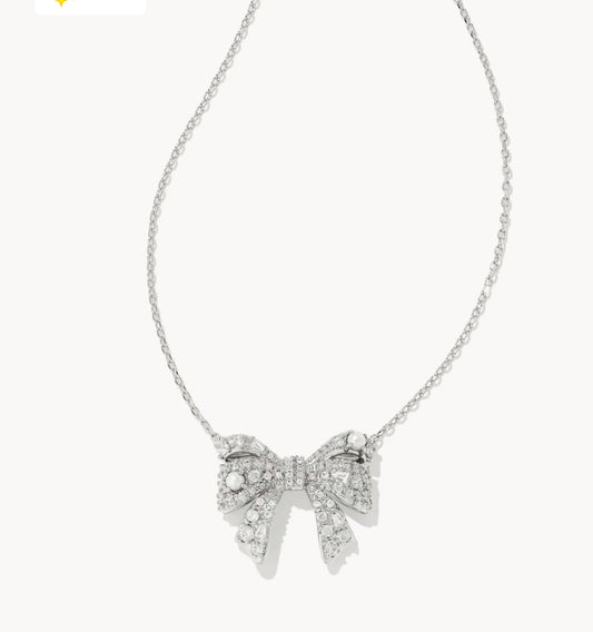 KRISTA BOW SHORT PENDANT NECKLACE SILVER WHITE MIX