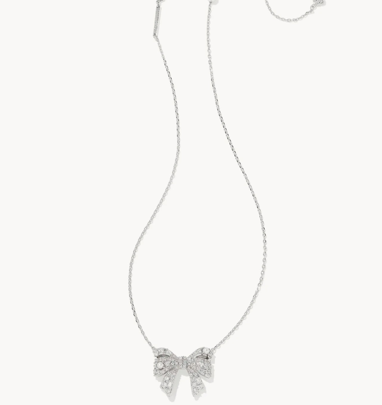 KRISTA BOW SHORT PENDANT NECKLACE SILVER WHITE MIX