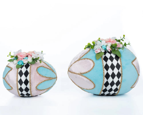 Katherine's Collection Hearts and Wonderland Fabric Covered Eggs Set of 2