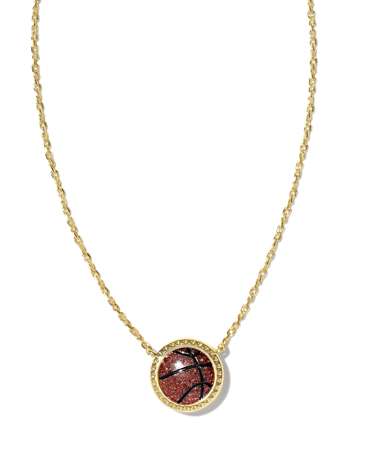 BASKETBALL SHORT PENDANT NECKLACE GOLD ORANGE GOLDSTONE