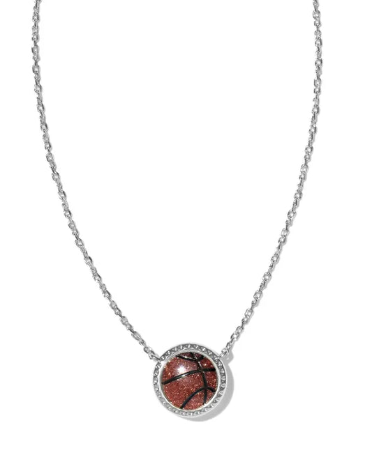 BASKETBALL SHORT PENDANT NECKLACE Silver ORANGE GOLDSTONE