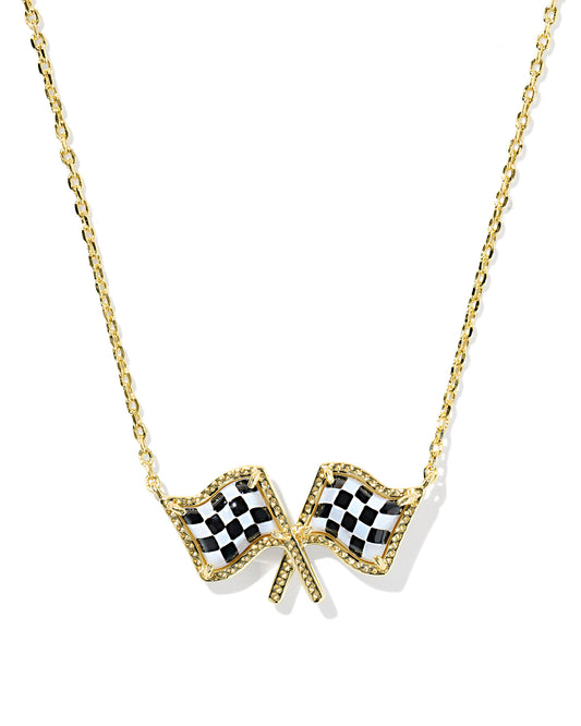 Kendra Scott Checkered Flag Necklace Gold