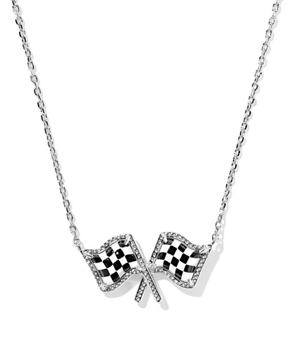 Kendra Scott Checkered Flag Necklace Silver