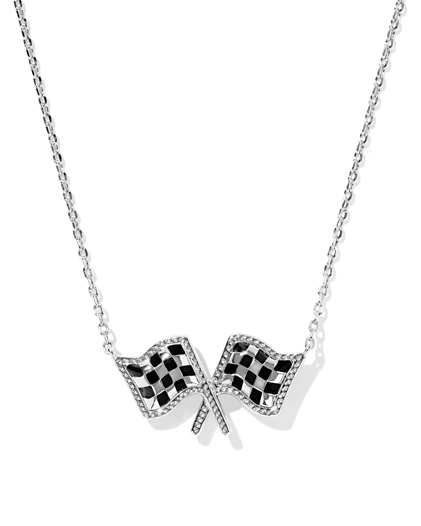 Kendra Scott Checkered Flag Necklace Silver