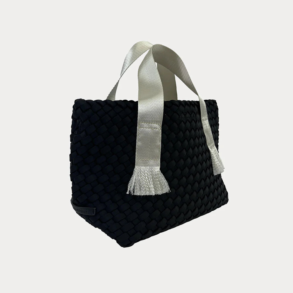 ah dorned Liberty Contrast Handled Woven Neoprene Tote - Black and Cream