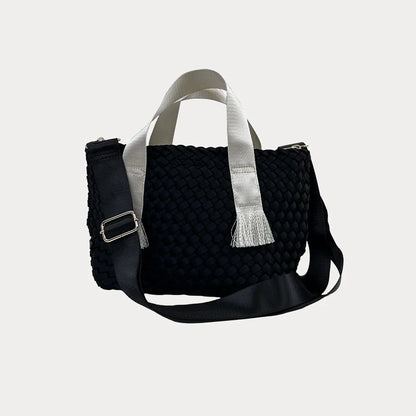 ah dorned Liberty Contrast Handled Woven Neoprene Tote - Black and Cream