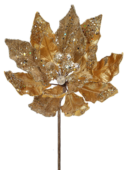 GOLD JEWELED POINSETTIA STEM