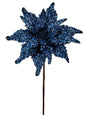 BLUE SEQUIN GLITTER POINSETTIA STEM