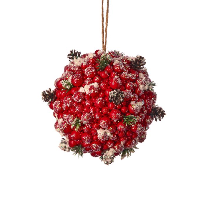 6" SNOWY GLTR BERRY KISSING BALL ORNAMENT