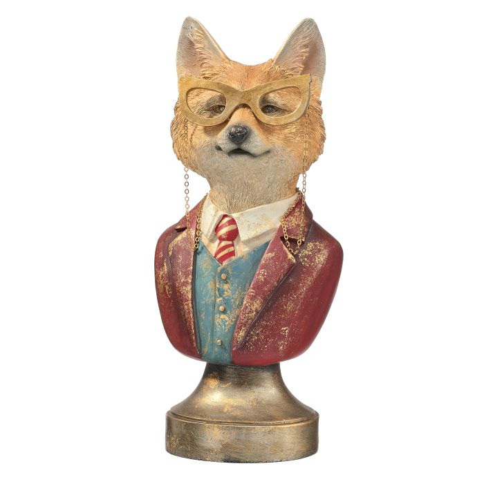 12.5" RESIN FOX BUST W/GLASSES