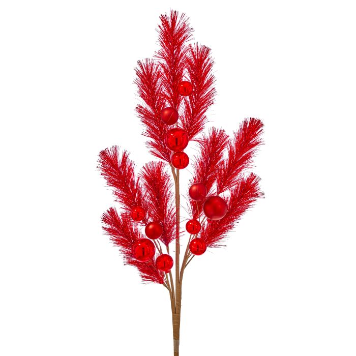 Red Retro Tinsel Ball with Spray