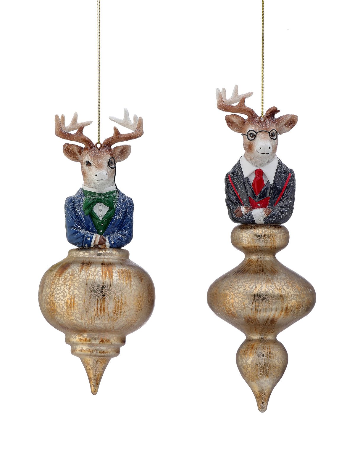 9" GLS GENTLEMEN DEER ORNAMENT 2/AST