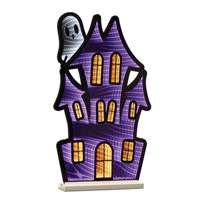 HAUNTED HOUSE W/GHOST INFINITY LIGHT 23.5”H ACRYLIC UL PLUG Ekkolight