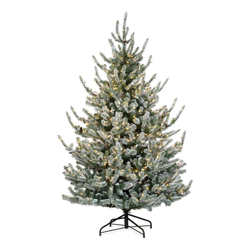 Blue Spruce Flocked Christmas Tree - 7.5' - Warm White LED Lights