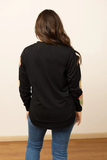 GLITTER FALL ELEMENTS ON BLACK SWEATSHIRT