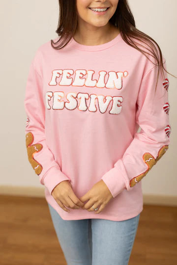 FEELIN' FESTIVE PINK SWEATSHIRT