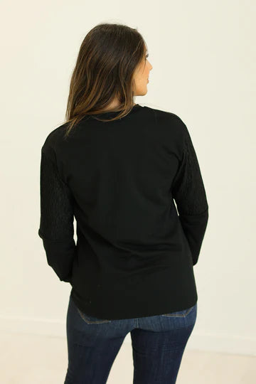 TRICK OR TEACH ON BLACK LONG-SLEEVED T-SHIRT WITH SIDE STITCHING