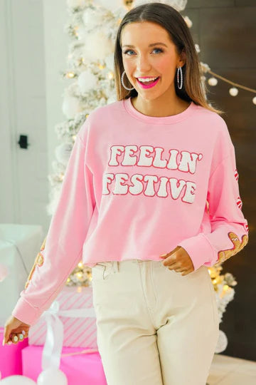 FEELIN' FESTIVE PINK SWEATSHIRT