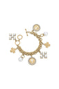 Sarah Square and Coin Cross Charm Bracelet in Worn Gold