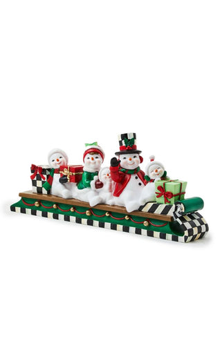 Mackenzie-Childs Cozy Christmas Snowmen Family Sledding Figurine