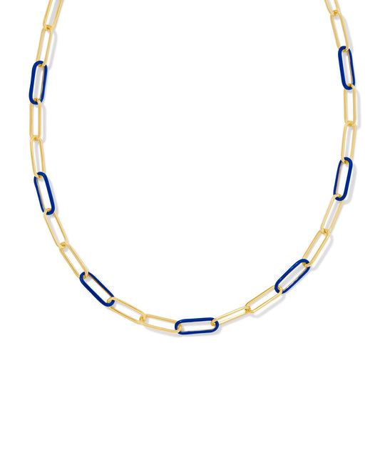 AINSLEY CONVERTIBLE CHAIN NECKLACE GOLD BLUE ENAMEL