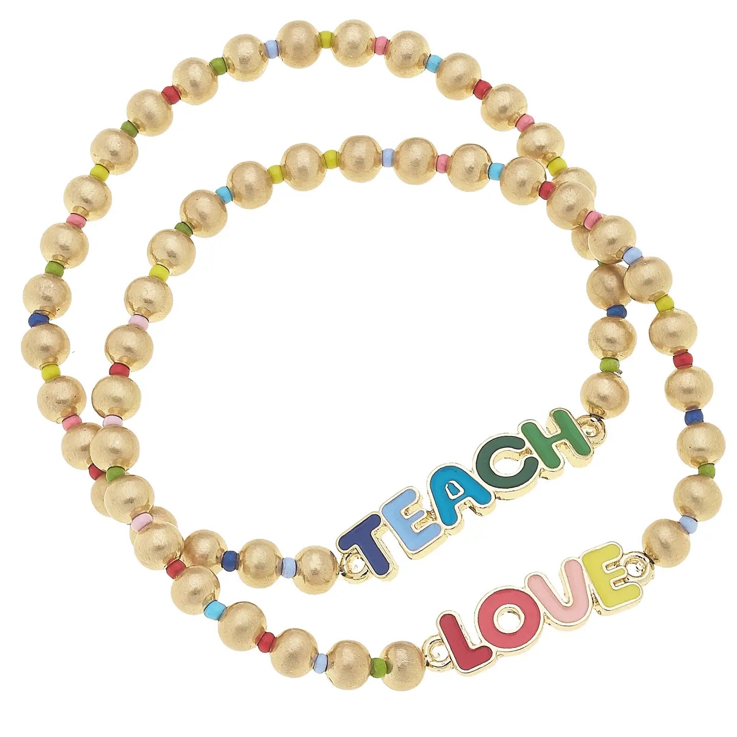 Teach Love Rainbow Ball Bead Stretch Bracelet Set of 2