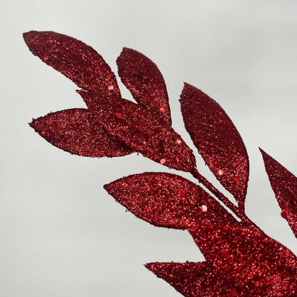Glitter Bay Leaf Spray 29" - Burgundy