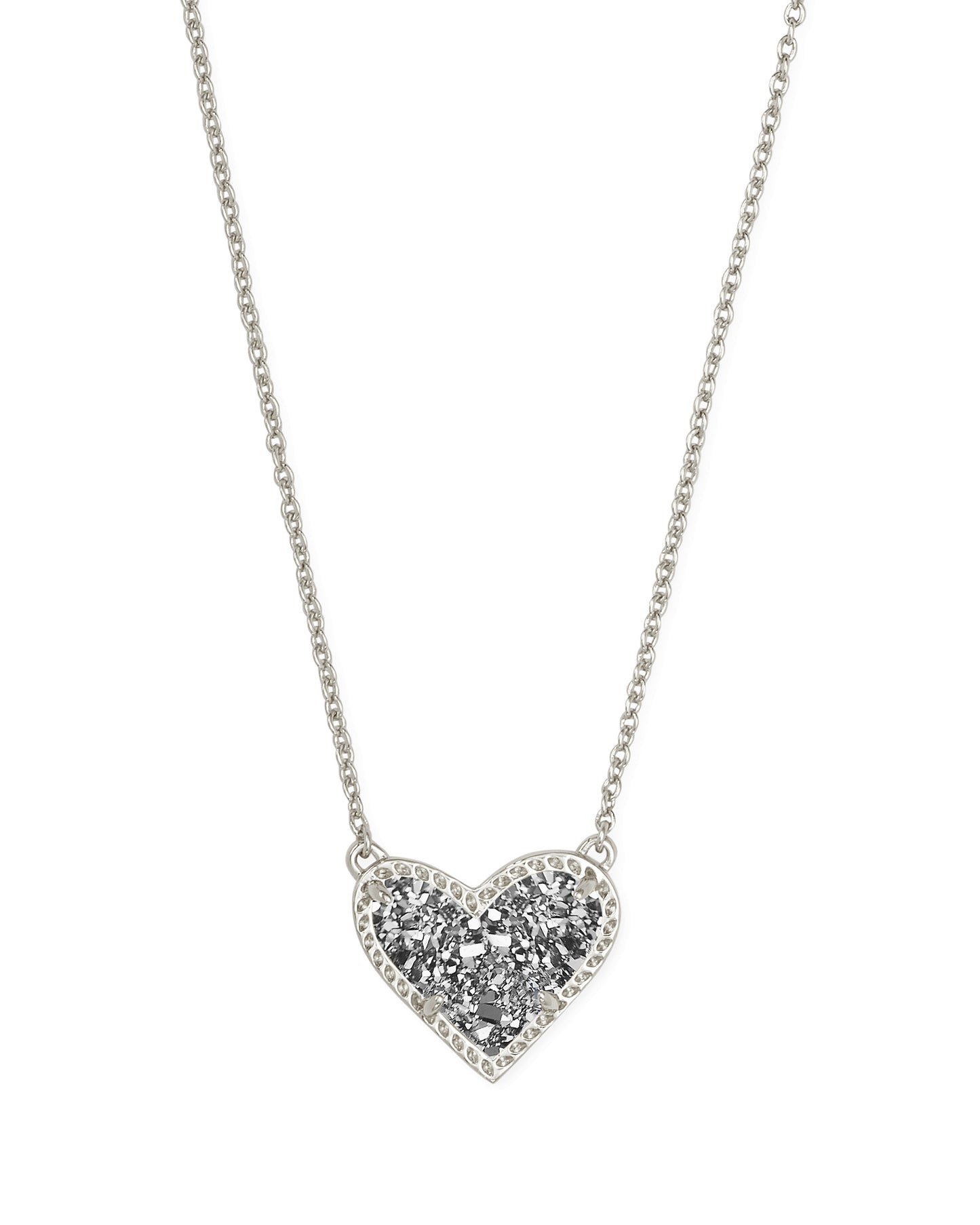 ARI HEART 20' PENDANT NECKLACE RHODIUM PLATINUM DRUSY