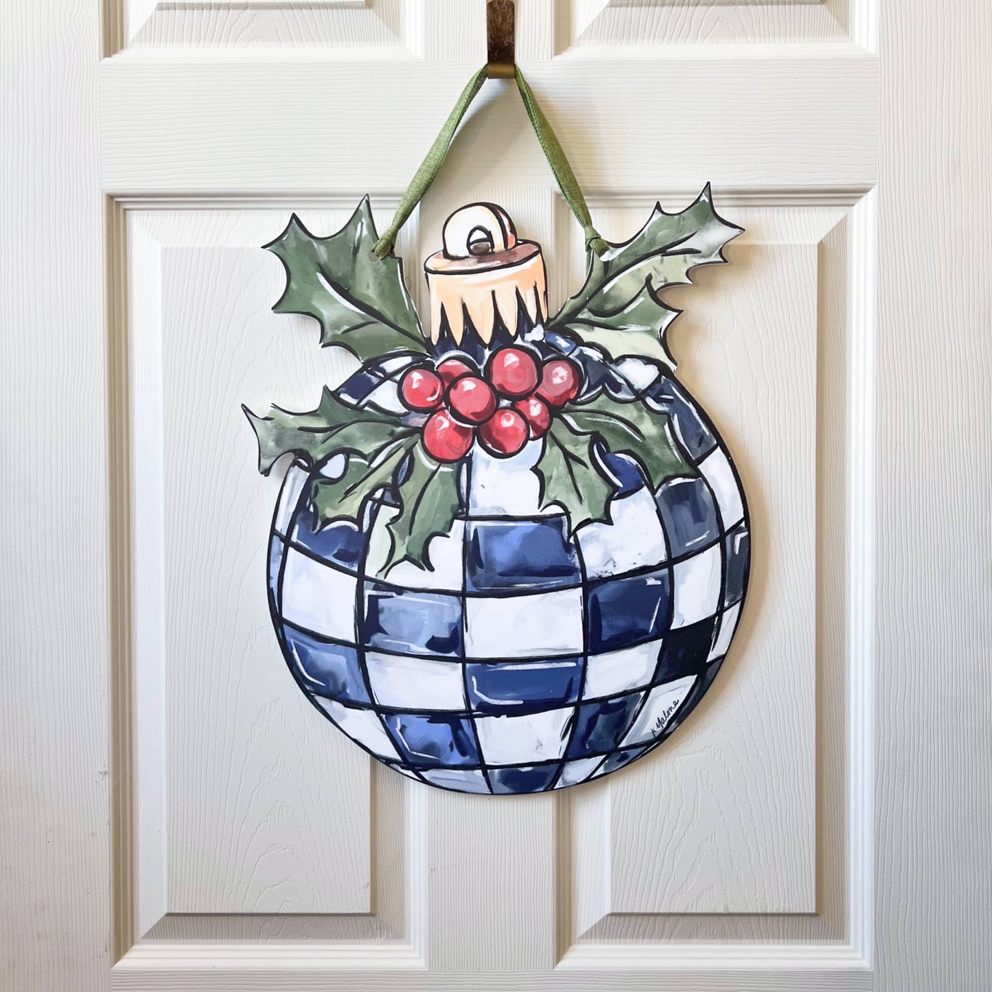 Black and White Checkered Ornament Door Hanger-Christmas