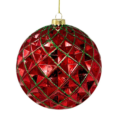 Mercury Finish Diamond Plastic Ball Orn. - Red/Emerald 6"