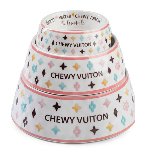 White Chewy Vuiton Dog Bowl - 3 Sizes!! Dog Food Bowl: Medium