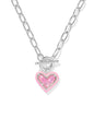 ARI HEART ENAMEL FRAME LINK AND CHAIN NECKLACE SILVER PINK IRIDESCENT GLITTER GLASS