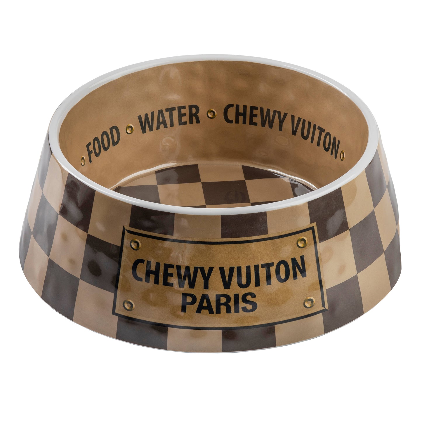 Checker Chewy Vuiton Bowl -  Dog Bowls: Medium