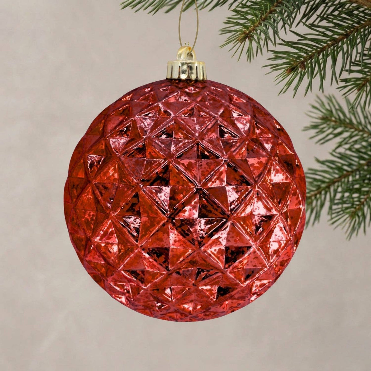 Mercury Finish Diamond Plastic Ornament 6" - Red